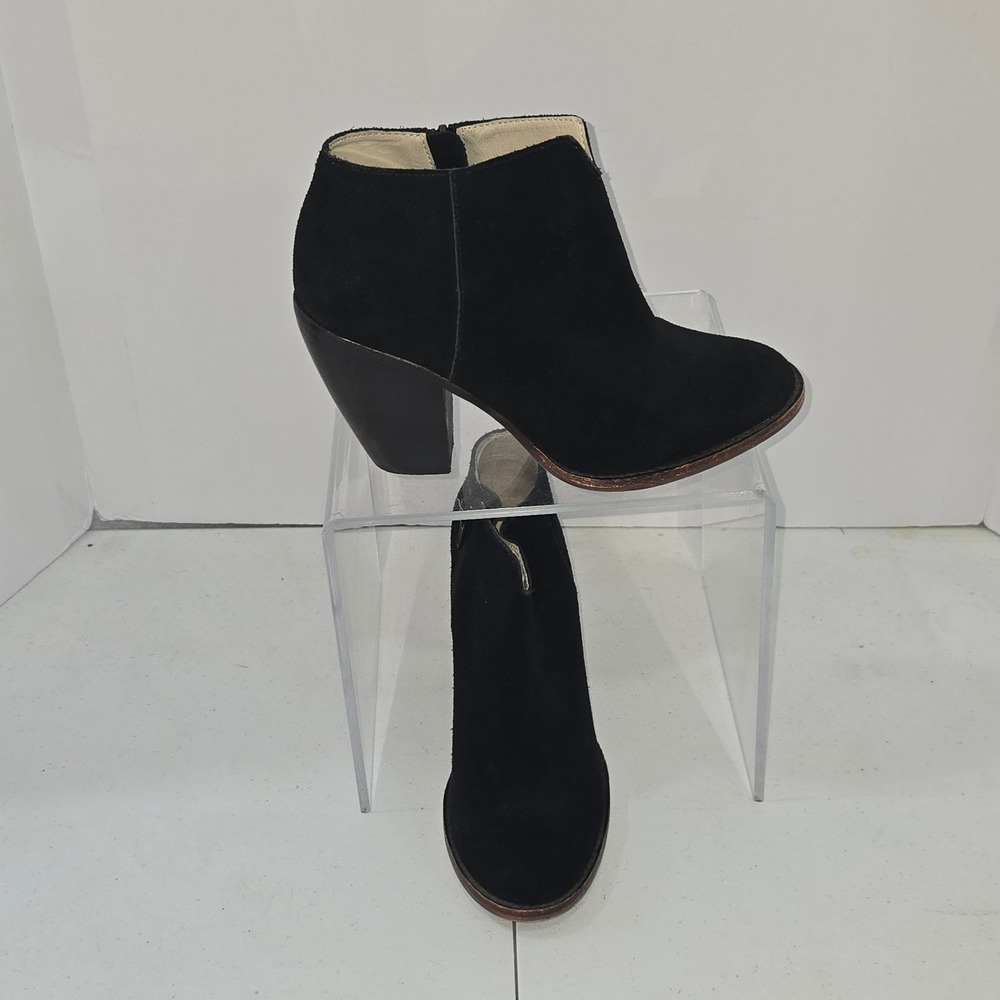 Soho Cobbler Women Black Suede Leather Ankle Boots Block Heel Side Zip Size 8